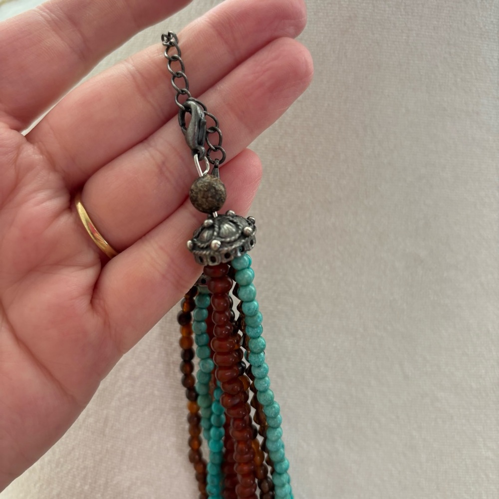 Bohemian Beaded Necklace Silver Tone Heart Pendant Coastal Cowgirl Turquoise - Picture 4 of 7